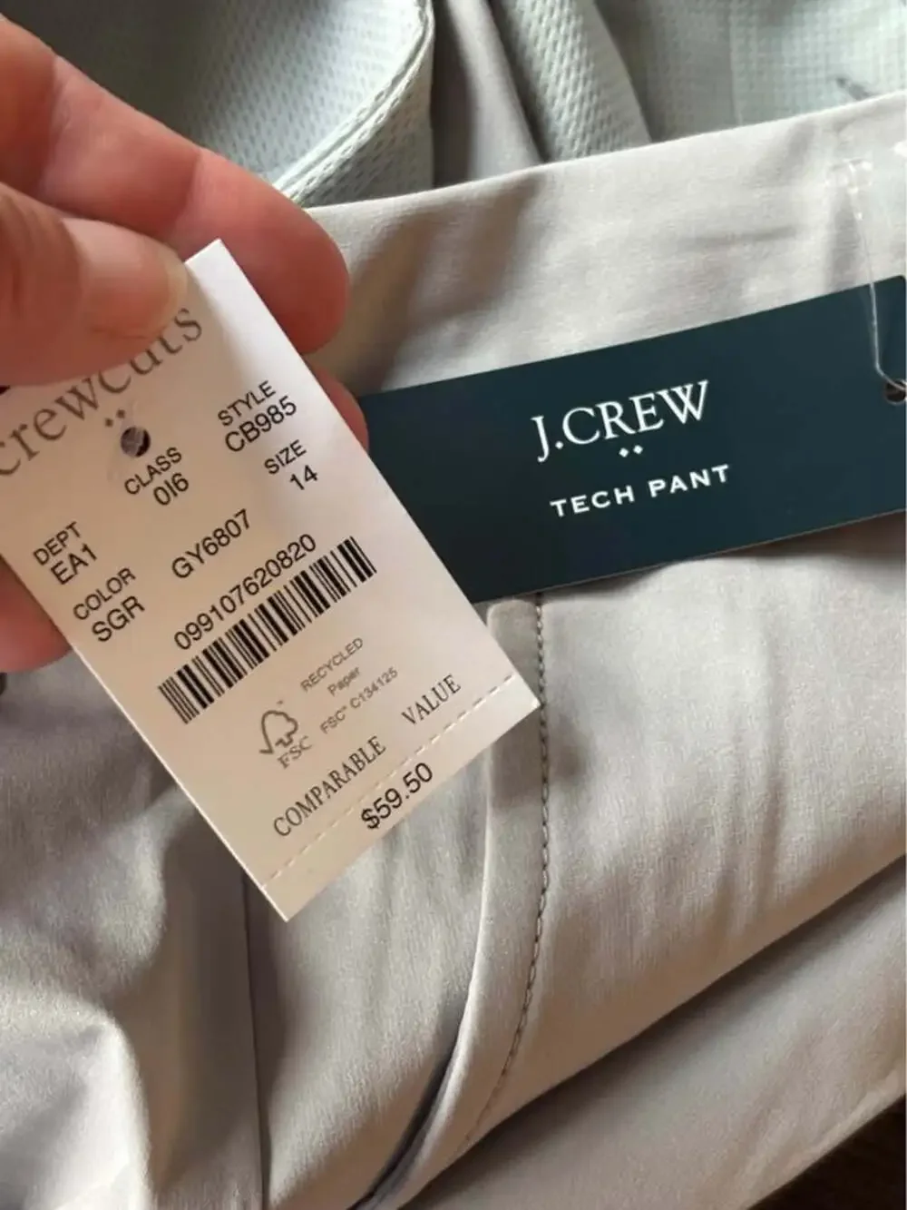NWT Crewcuts by J.Crew Boys Slim-Fit Tech Chino Pants Grey Size 14 CB985 Perform